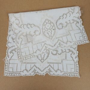 Vintage Embroidery w/ Cutouts Beige Dresser Doily Approx 9.5x15 Inch